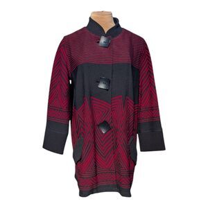 Ali Miles Lagenlook Art To Wear Jacket Blouse Top Red Black Geometric Artsy Med